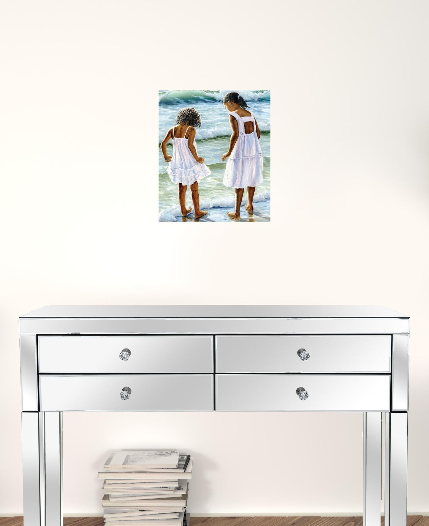 Two Girls at the Beach 2 White Framed Print Wall Art