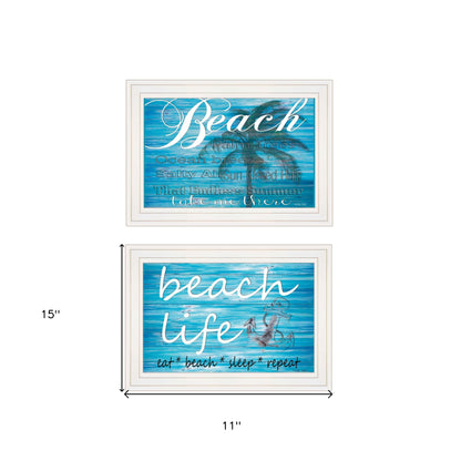 Set Of Two Beach Life 1 White Framed Print Wall Art