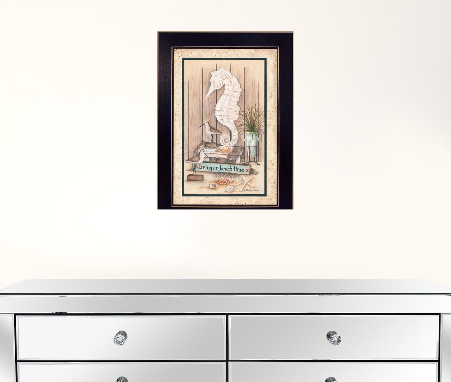 Living on Beach Time Black Framed Print Wall Art