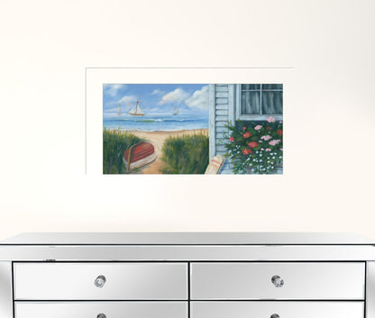 Beach Cottage 1 White Framed Print Wall Art