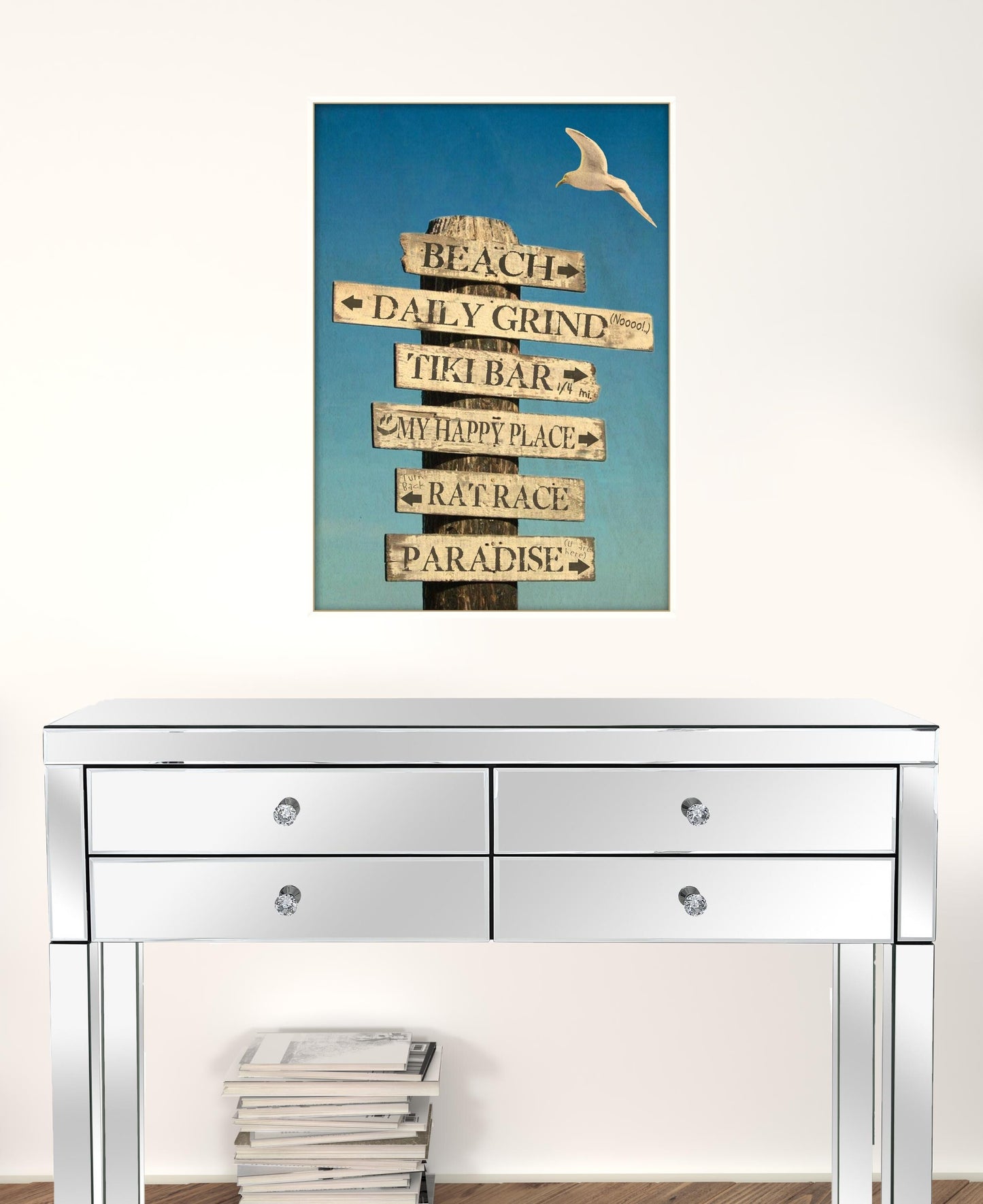 Beach Directional 3 White Framed Print Wall Art