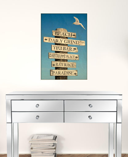Beach Directional 3 White Framed Print Wall Art