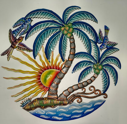 23 inches Antoine- Full of Colors Palms & Scene Hand Made Metal Drum Artwork