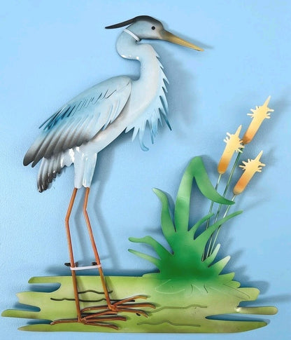 High Decorative Feathery Heron Metal Wall Hanging