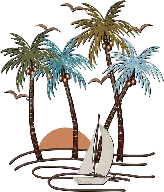 Shimeyao Coastal Metal Wall Art Palm Tree Metal Wall Art Outdoor Beach Bathroom