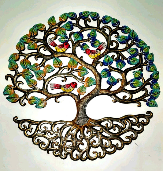 23 inch Full Of Colors Tree Of Life Made in Haiti Hand Made Metal Drum Artwork