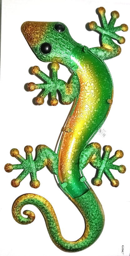 23.75 Inch Green and Yellow Gecko Lizard Metal And Glass Wall Artwork