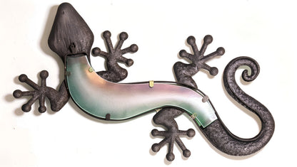 23.75 Inch Green and Yellow Gecko Lizard Metal And Glass Wall Artwork