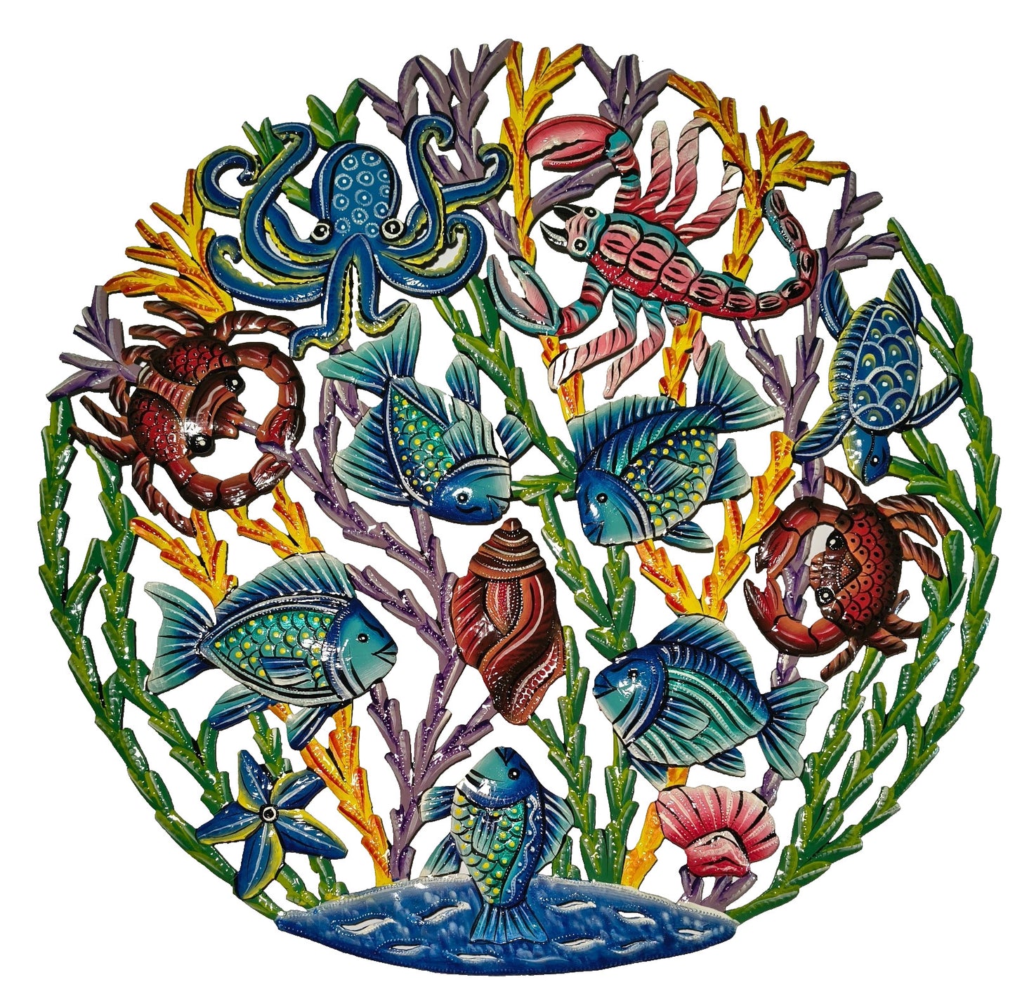23 inches Full of Colors Fishes Scene Hand Made Metal Drum Artwork