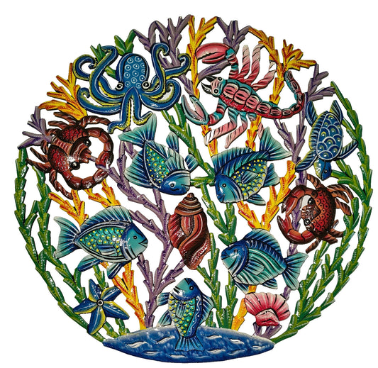 23 inches Full of Colors Fishes Scene Hand Made Metal Drum Artwork