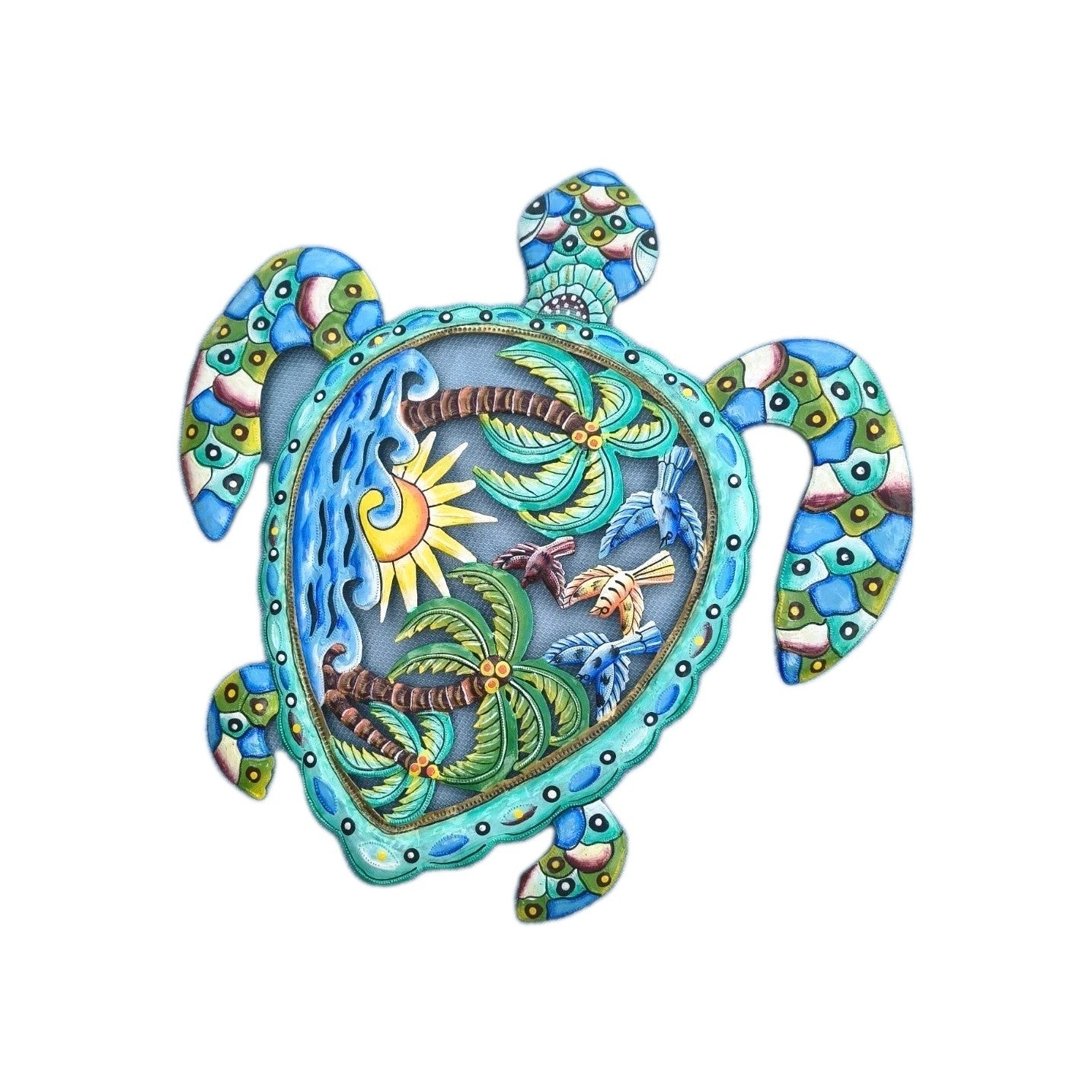 23 inches Antoine- Full of Colors Turtle Scene Hand Made Metal Drum Artwork
