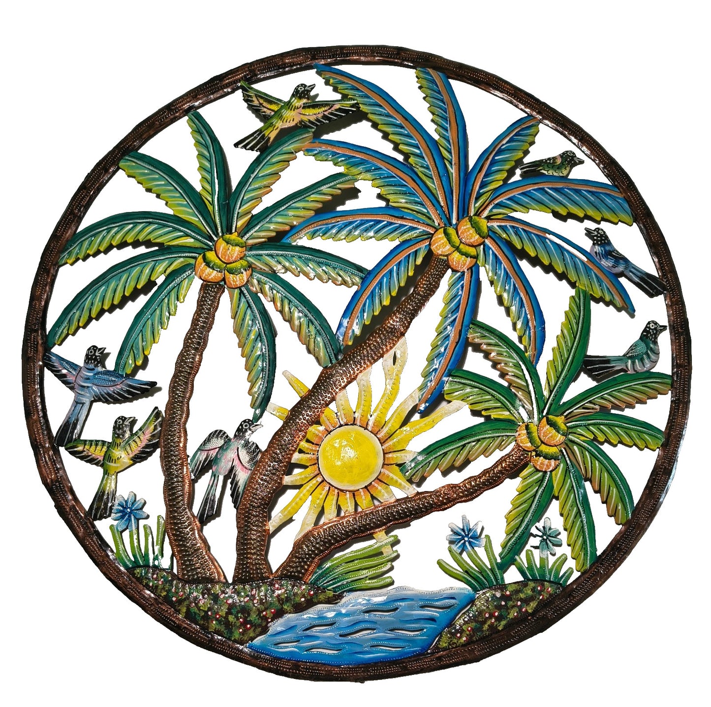 23 inches Antoine- Full of Colors Palms & Scene Hand Made Metal Drum Artwork