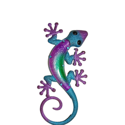 23.75 Inch Purple and Blue Gecko Lizard Metal And Glass Wall Artwork