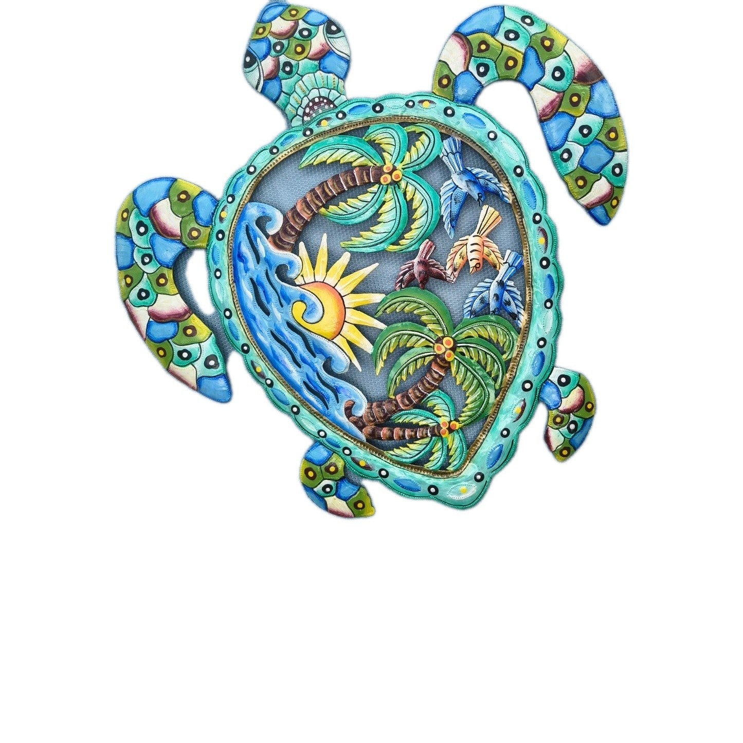 23 inches Antoine- Full of Colors Turtle Scene Hand Made Metal Drum Artwork