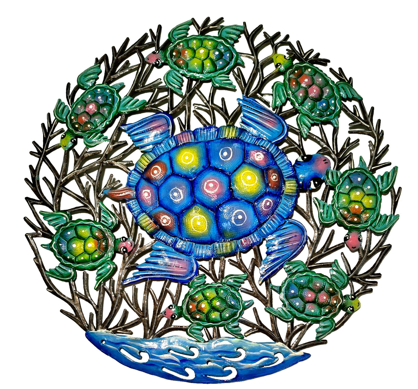23 inches Antoine- Blue & Turquoise Turtles Hand Made Metal Drum Artwork