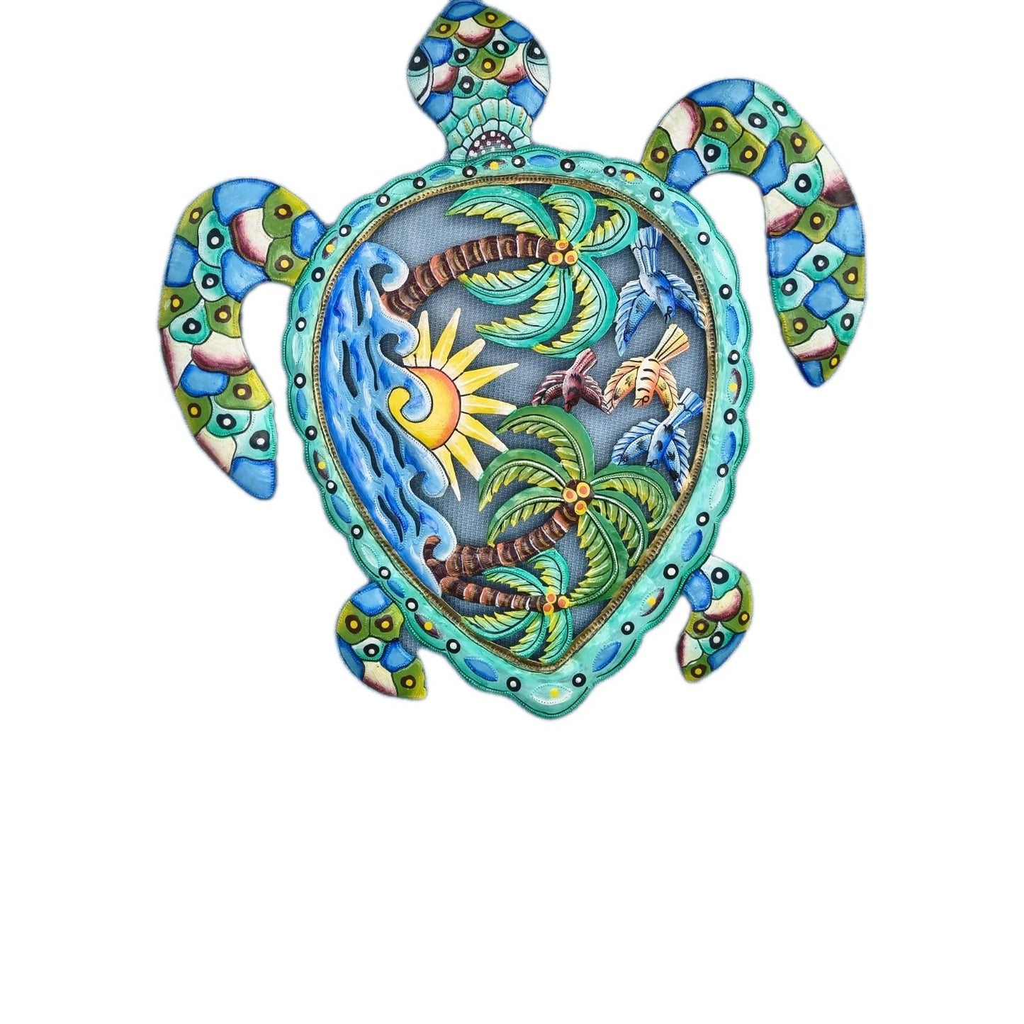 23 inches Antoine- Full of Colors Turtle Scene Hand Made Metal Drum Artwork
