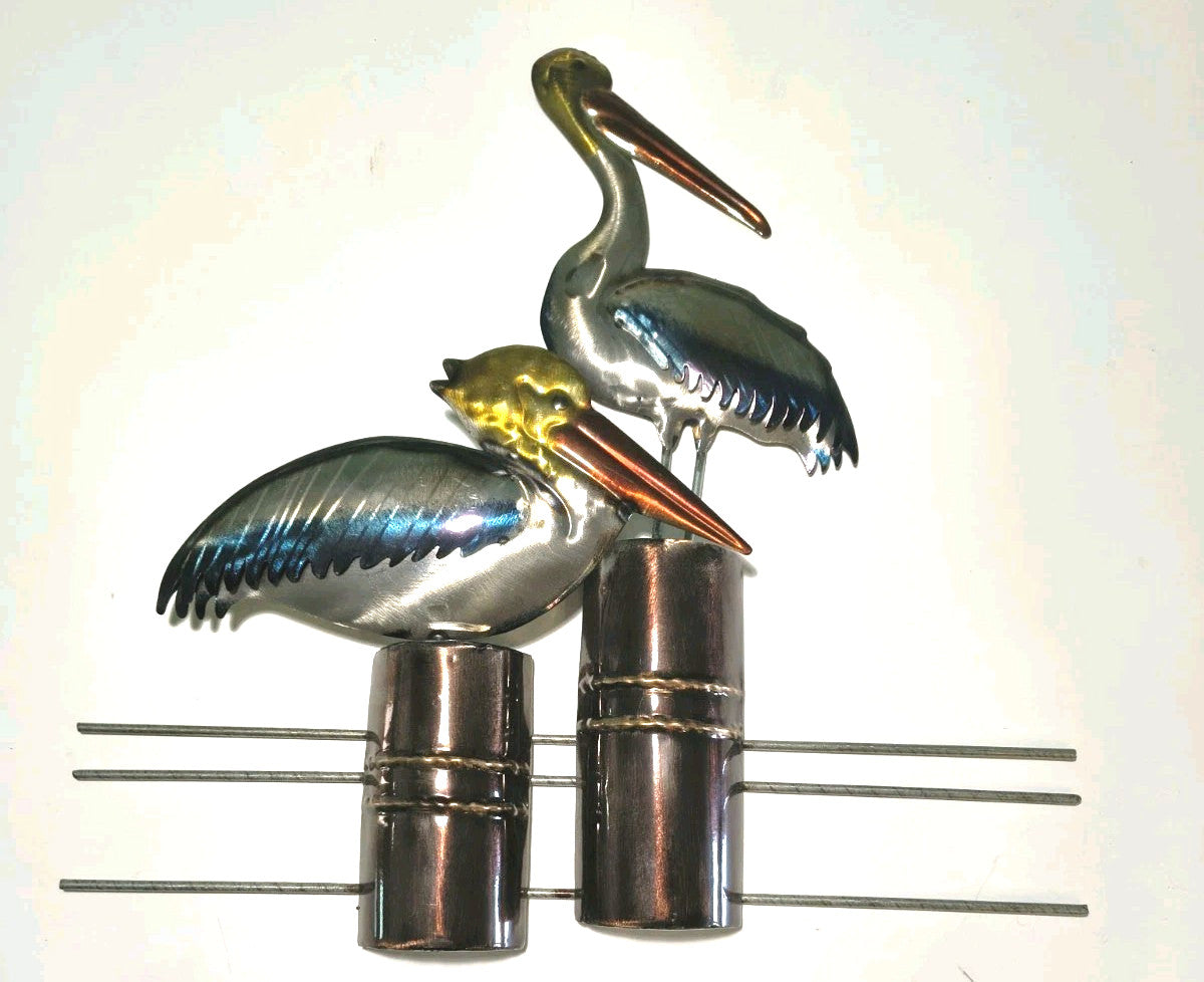 19 1/4 Inches High x 18 3/4 Inches Wide Two Pelicans on Pilons Wall Decor