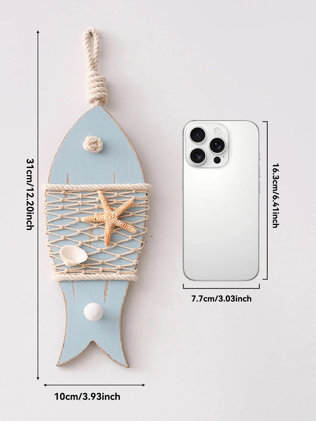 Nautical Decorative Wood Fish Wall Hook – Coastal Beach Starfish Hanger