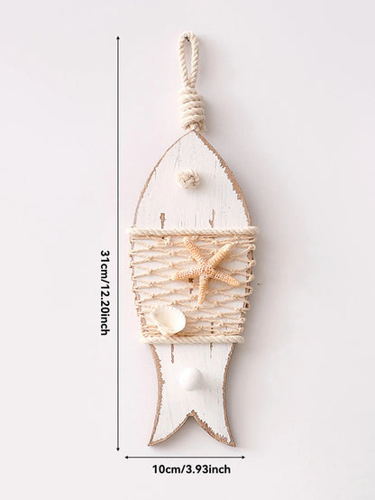 Nautical Decorative Wood Fish Wall Hook – Coastal Beach Starfish Hanger