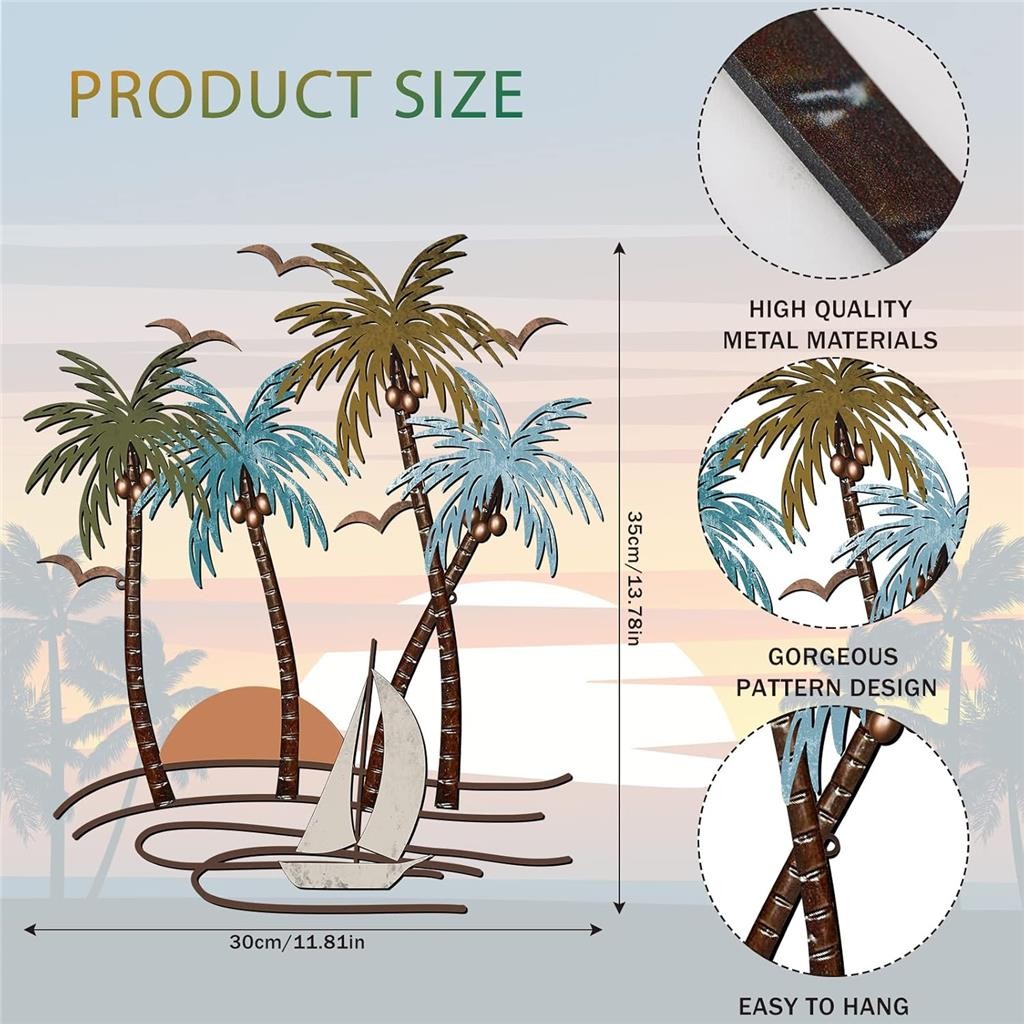 Shimeyao Coastal Metal Wall Art Palm Tree Metal Wall Art Outdoor Beach Bathroom