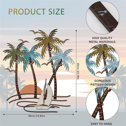Shimeyao Coastal Metal Wall Art Palm Tree Metal Wall Art Outdoor Beach Bathroom