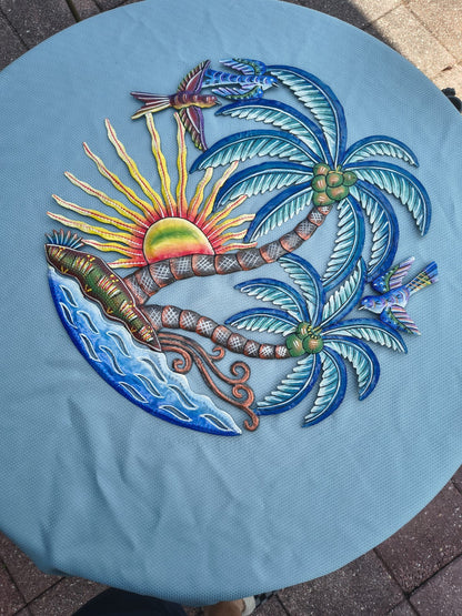23 inches Antoine- Full of Colors Palms & Scene Hand Made Metal Drum Artwork