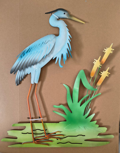 High Decorative Feathery Heron Metal Wall Hanging