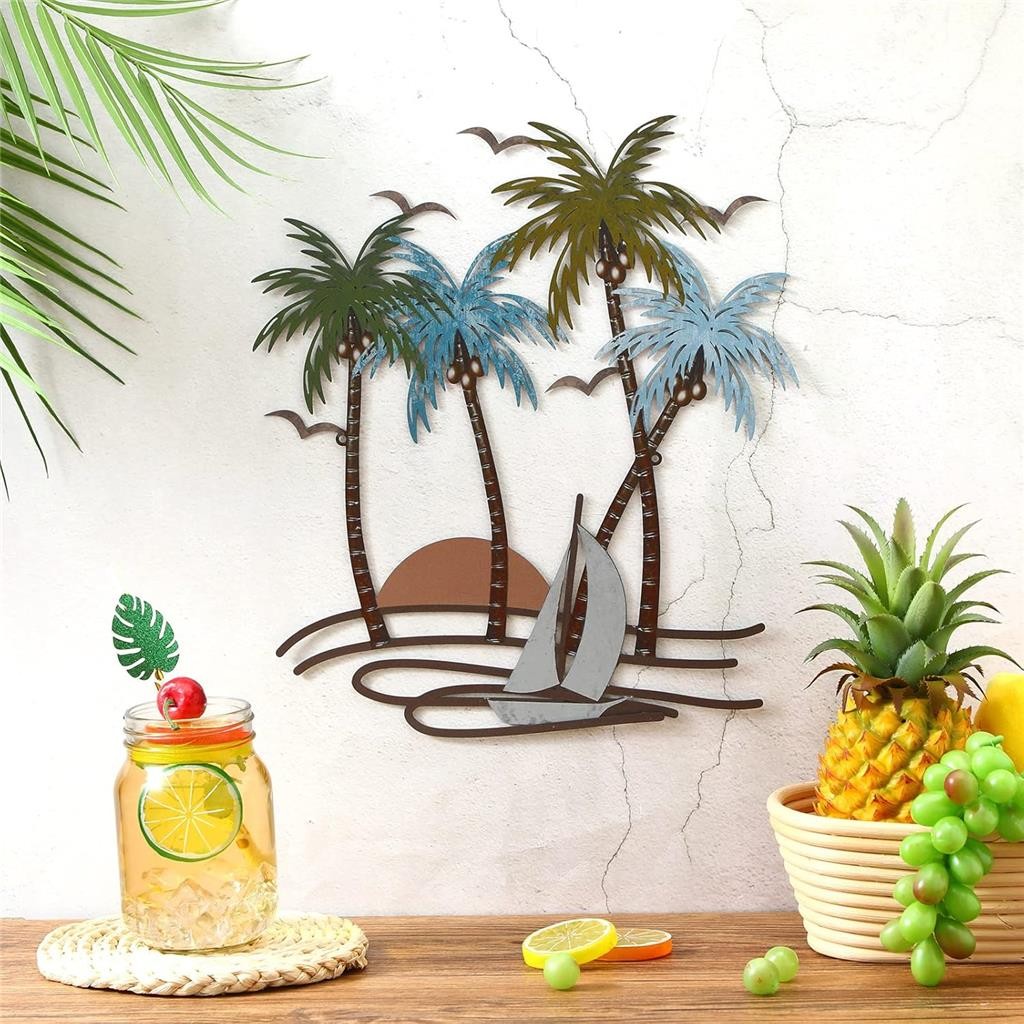 Shimeyao Coastal Metal Wall Art Palm Tree Metal Wall Art Outdoor Beach Bathroom