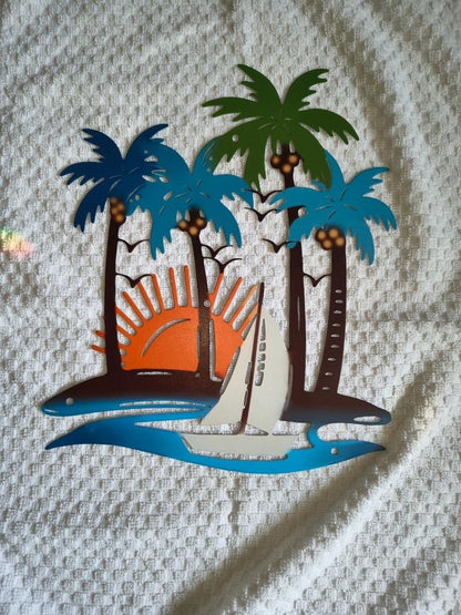 Metal Wall Decorations Palm Tree Walls Art for Living Room Coastal Fence Art