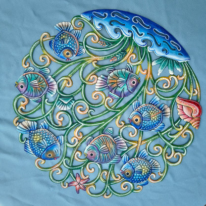 23 inches Oil Drum Top Multicolor Fish Made in Haiti Hand Made Metal Drum Art