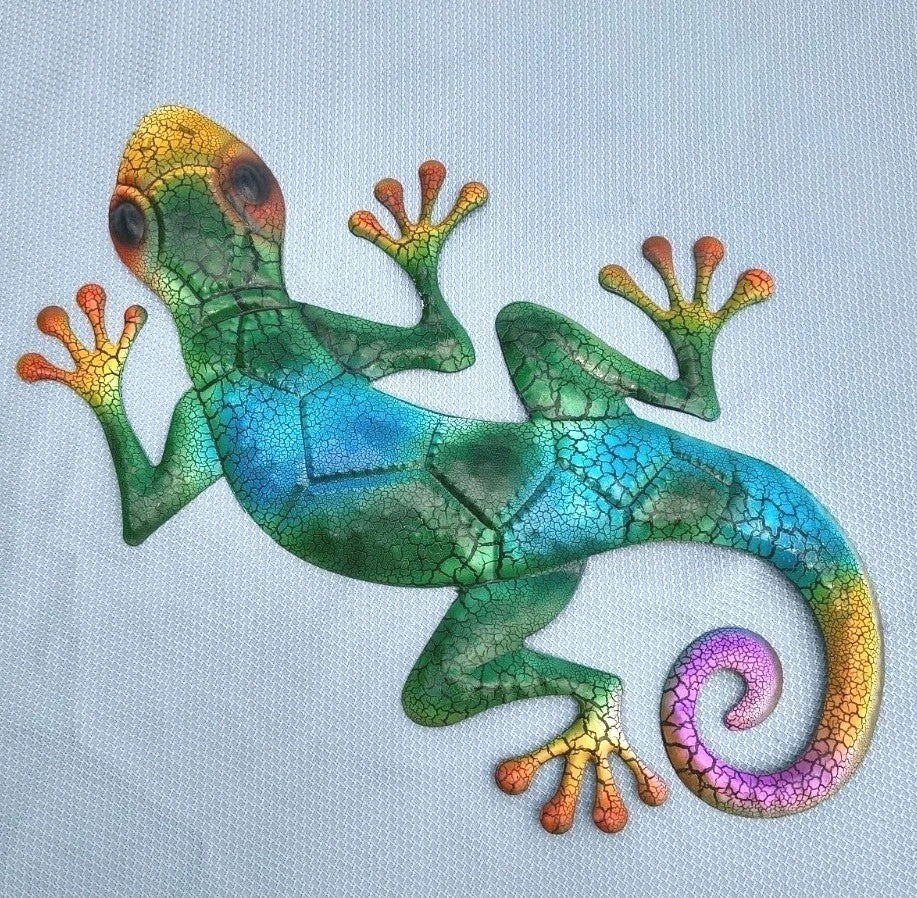 17 Inch Purple and Blue Gecko Lizard Metal Wall Artwork