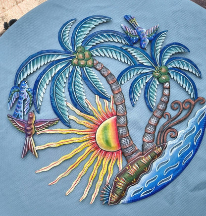 23 inches Antoine- Full of Colors Palms & Scene Hand Made Metal Drum Artwork