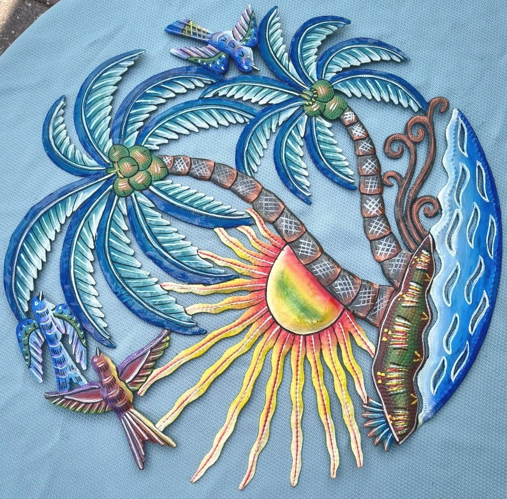 23 inches Antoine- Full of Colors Palms & Scene Hand Made Metal Drum Artwork