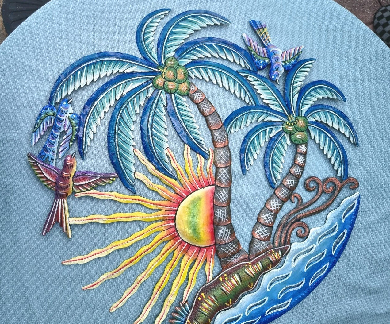 23 inches Antoine- Full of Colors Palms & Scene Hand Made Metal Drum Artwork
