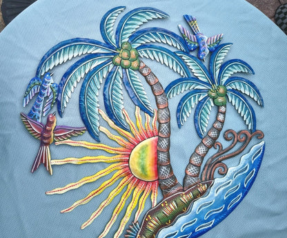 23 inches Antoine- Full of Colors Palms & Scene Hand Made Metal Drum Artwork