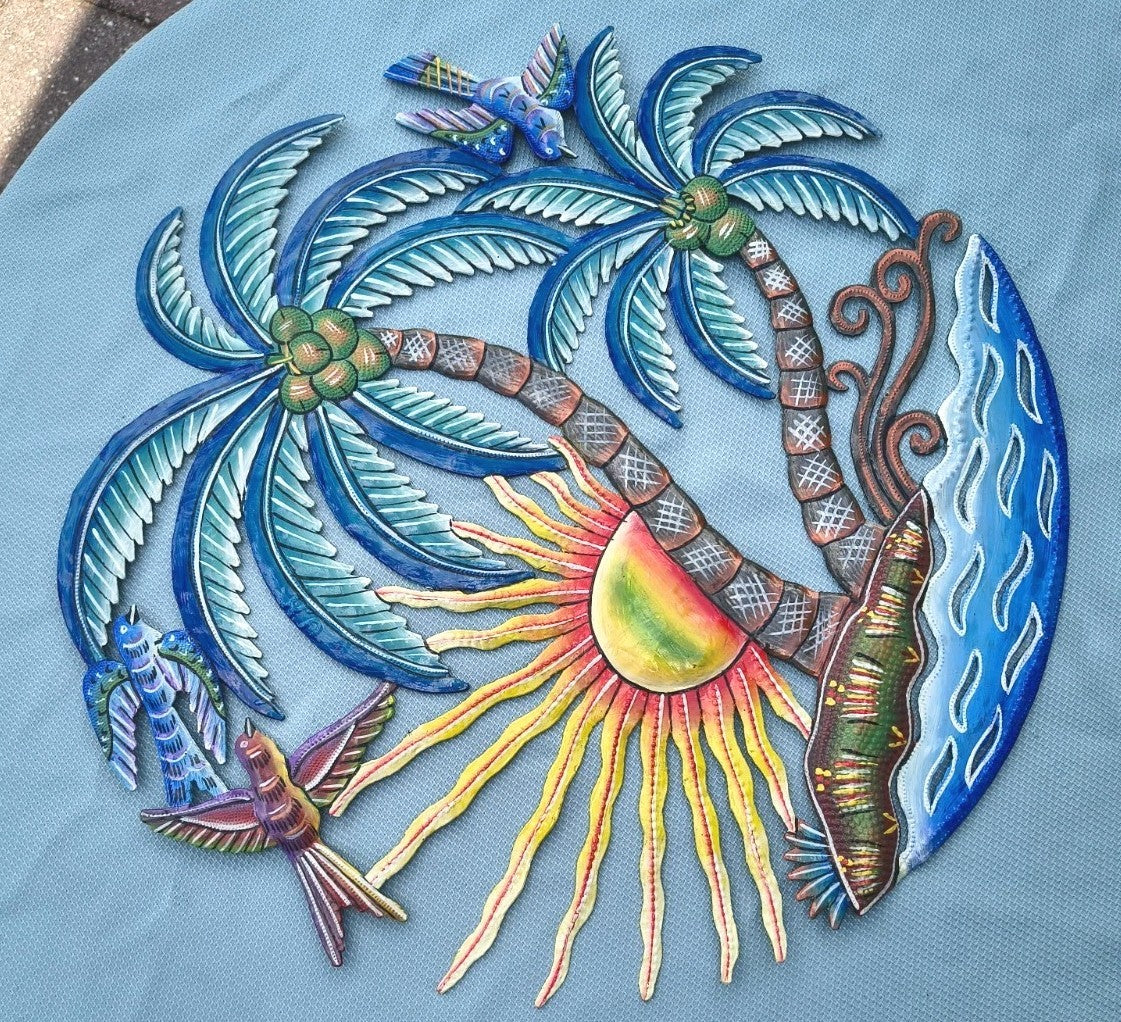 23 inches Antoine- Full of Colors Palms & Scene Hand Made Metal Drum Artwork
