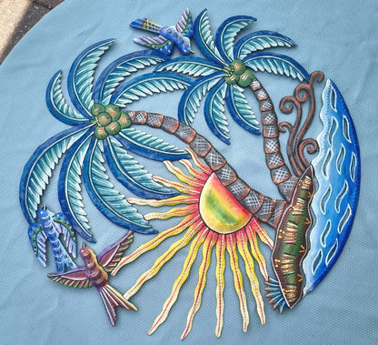 23 inches Antoine- Full of Colors Palms & Scene Hand Made Metal Drum Artwork