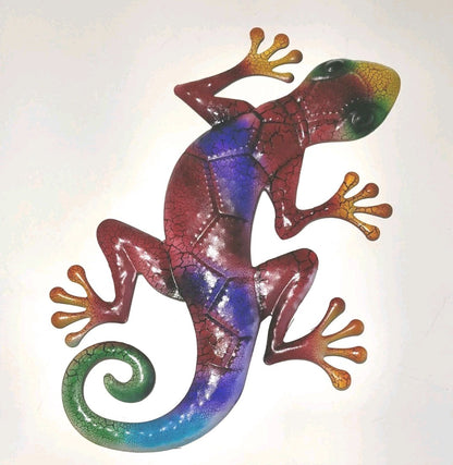 17 Inch Red and Purple Gecko Lizard Metal Wall Artwork