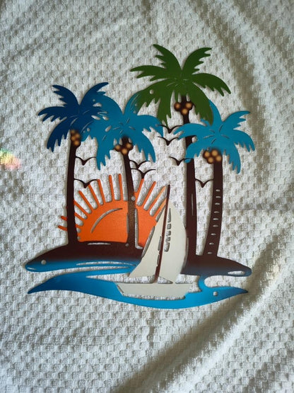 Metal Wall Decorations Palm Tree Walls Art for Living Room Coastal Fence Art