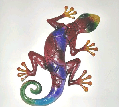17 Inch Red and Purple Gecko Lizard Metal Wall Artwork